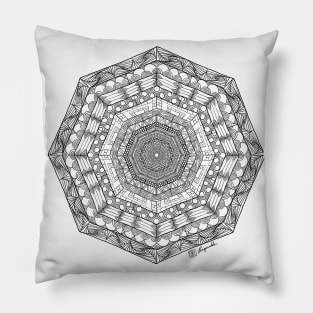 Hand drawn wacky wonky doodle mandala Pillow