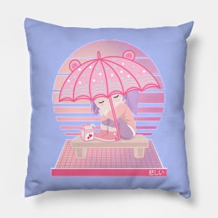 90s Japanese Kawaii Sad Girl Pink Japanese Strawberry Milk Pillow