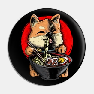 Ramen Japan Noodle Akita Shiba Funny Manga Dog Eating Pin