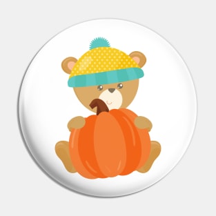 Autumn Bear, Cute Bear, Bear With Hat, Pumpkin Pin