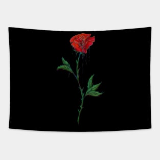 Red Rose With Dripping Ink Tapestry