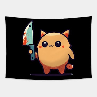 Kawaii cat with a knife Tapestry