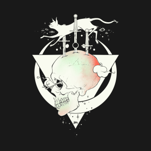 Skull And Cat With Moon Phases T-Shirt