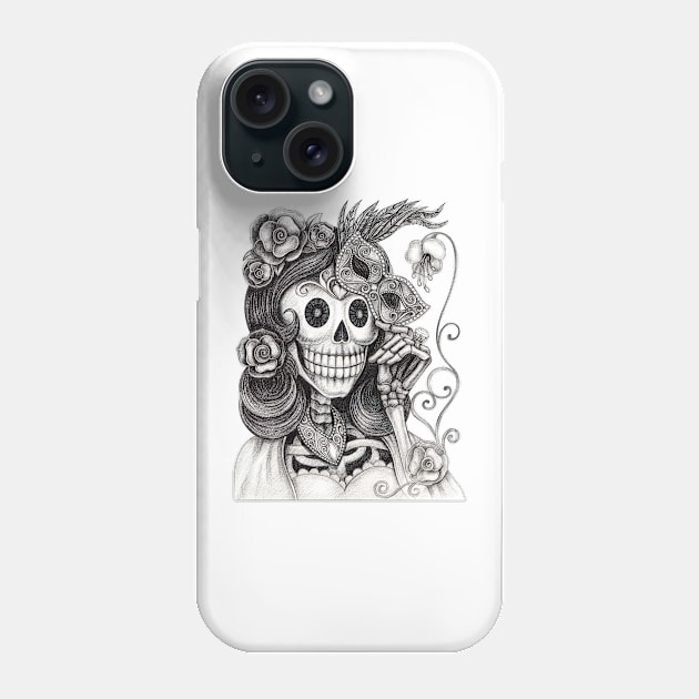 Female skeleton fancy fashion model day of the dead. Phone Case by Jiewsurreal