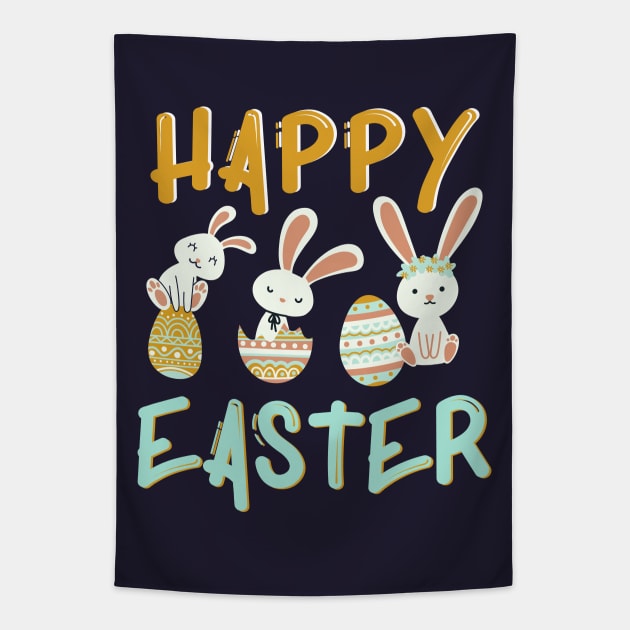 Cute funny bunny Happy Easter Eggs Bunnies Tapestry by BoogieCreates