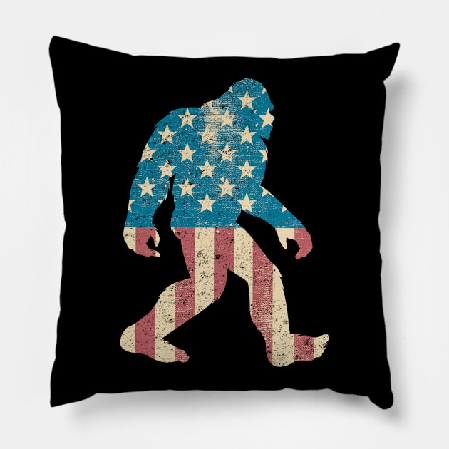 Merica American Flag Sasquatch Bigfoot Gift Silhouette Gag Gift Pillow by MintedFresh