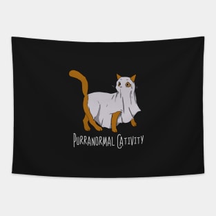 Purranormal Cativity Funny Horror Movie Sheet Ghost Parody for Cat Lovers Tapestry