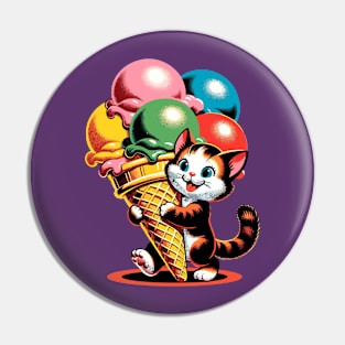 Cute kitty carrying colorful ice-cream Pin