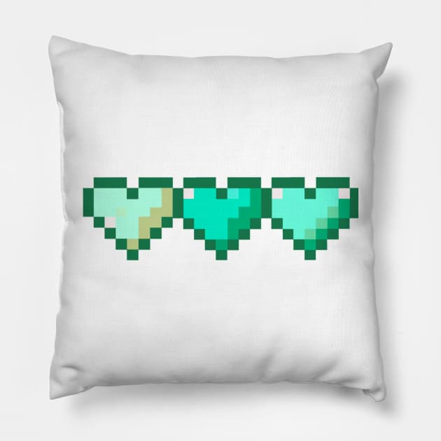 Teal Row of Hearts Pixel Art Pillow by christinegames