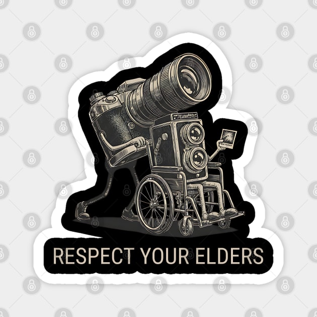 Respect Your Elders  - Vintage Analog Camera - Retro Photography Art Magnet by Pixel Threads 