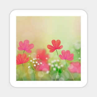 Green Pink Flowers Art Magnet