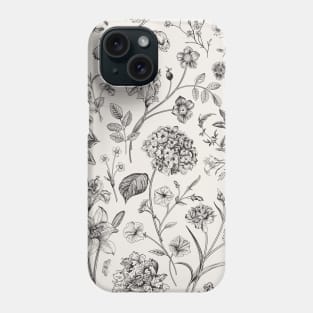 Cottagecore Vintage Garden Beige Toile de Jouy Floral Pattern Phone Case