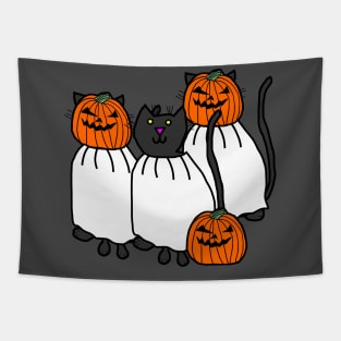 Halloween Horror Cats in Pumpkin Head Costumes Tapestry