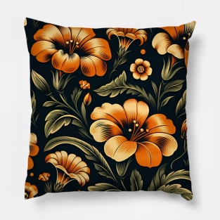 Orange Floral Illustration Pillow