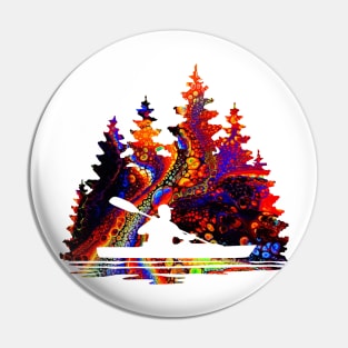 Rainbow Marble Pattern of a Kayaker Paddling Silhouette Pin