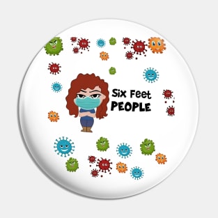 Girl Six Feet People Mask Gift Quarantine 2020 Pin