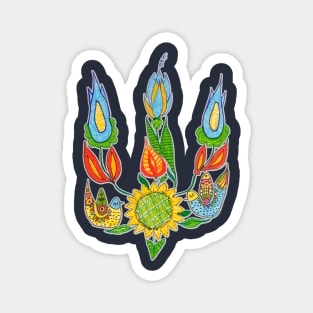 Ukrainian trident, Floral pattern, UA symbol. Magnet