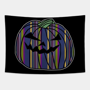 Dark Blue Stripes Halloween Horror Pumpkin Tapestry