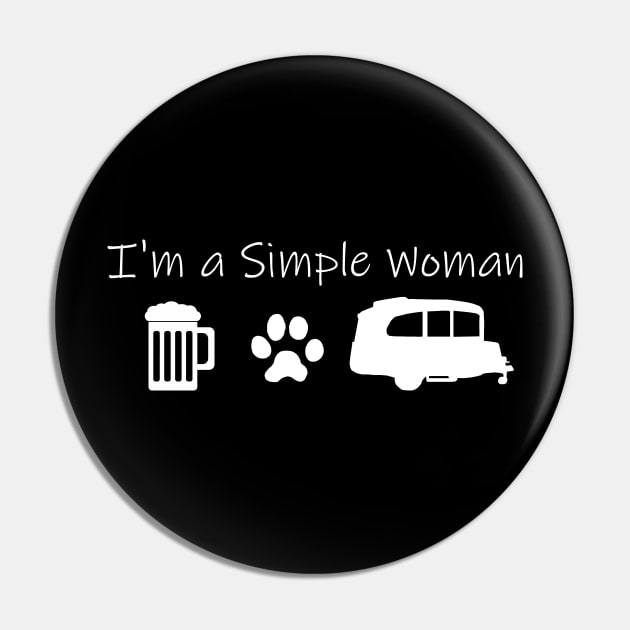 Airstream Basecamp "I'm a Simple Woman" - Beer, Cats & Basecamp T-Shirt (White Imprint) Pin by dinarippercreations