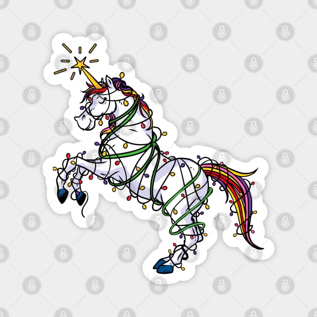 Beautiful Unicorn Wrapped in Lights Christmas Gift Magnet by Dibble Dabble Designs