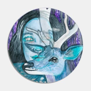 Psychedelic deer and girl Pin