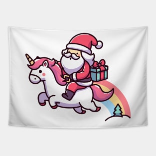 cute Santa ride Unicorn Tapestry