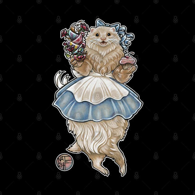 Ferret Alice In Wonderland With Tea Cups - White Outlined Version by Nat Ewert Art