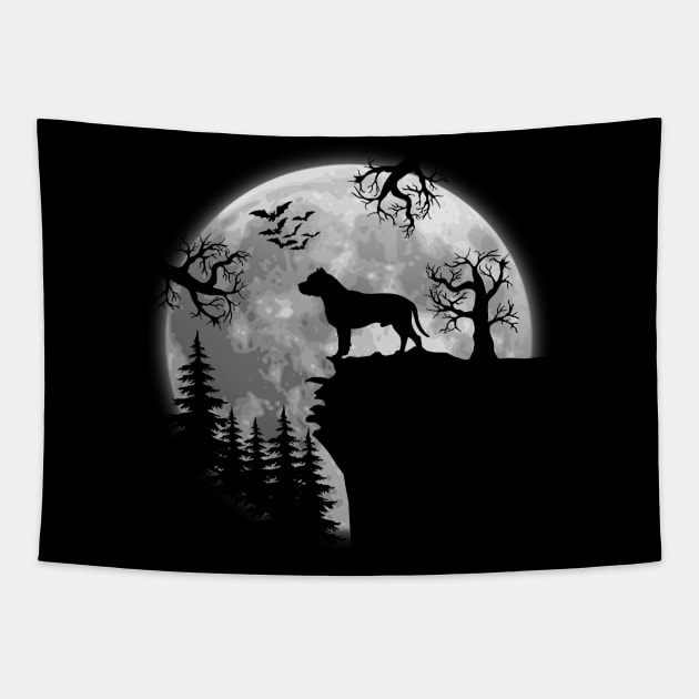 Pitbull And Halloween Moon Tapestry by celestewilliey