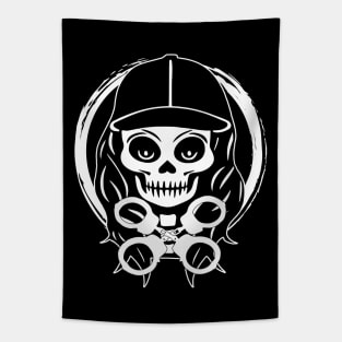 Security Skull and Crossed Handcuffs White Logo Tapestry