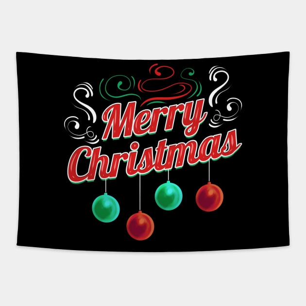 Christmas Tree Balls Logo Merry Christmas Tapestry by SinBle