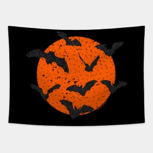 Distressed Bats And Orange Moon Circle Design Tapestry