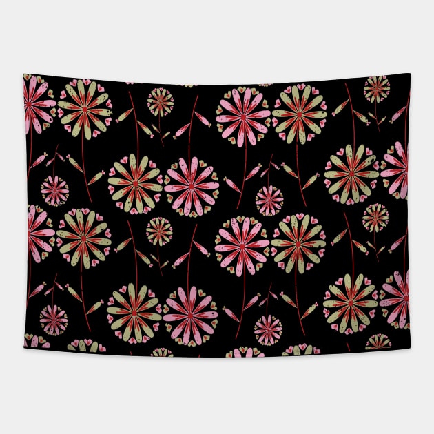 Pink and Yellow Repeating Rounded Flowers Tapestry by Ezzkouch