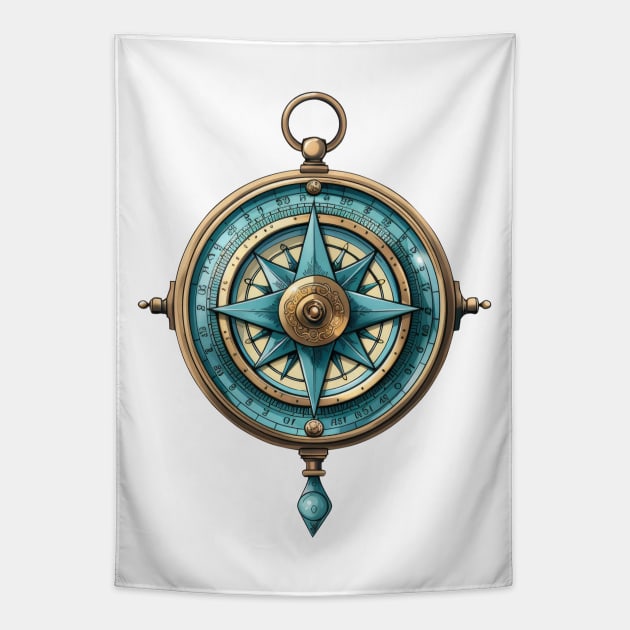 Vintage Compass Tapestry by Chromatic Fusion Studio