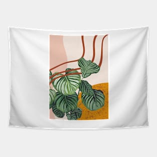 Abstract, mid century modern calathea orbifolia plant illustration Tapestry