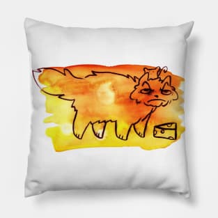 Grumpy Watercolor Cat with Cheese Pillow