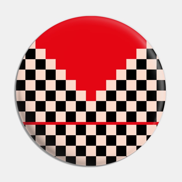 Classic Black and White Red Checker Ethnic Pattern Pin by oknoki