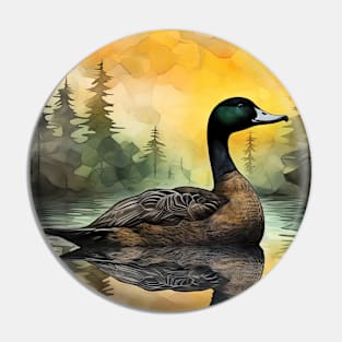 Misty boreal watercolor duck Pin