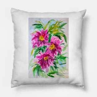 Peonies Watercolor Painting Pillow