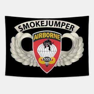 Airborne Badge - 555th Parachute Infantry Bn - SSI w SmokeJumper Tab X 300 Tapestry