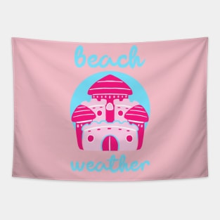 Beach Weather Pink Sandcastle Summer Fun Tapestry