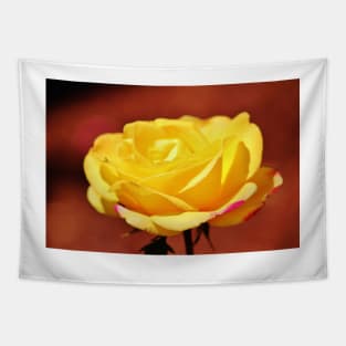 Bright Yellow Rose With Pink Tapestry