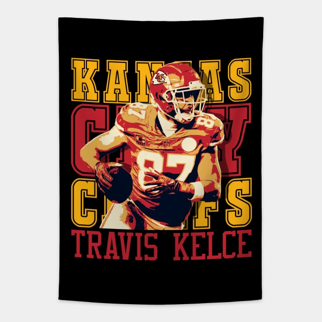 Travis Kelce Pop Art Graphic Tapestry by mia_me