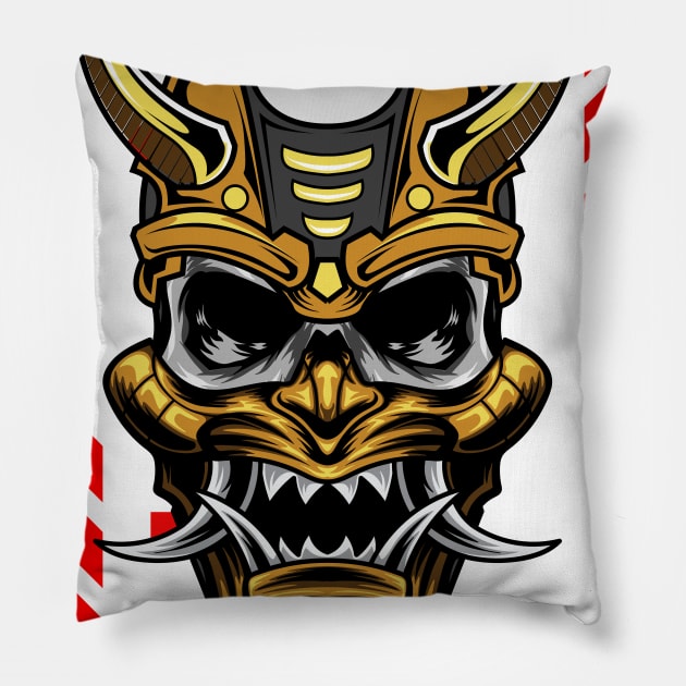 Samurai - Ronin Mask Illustration Pillow by Harrisaputra