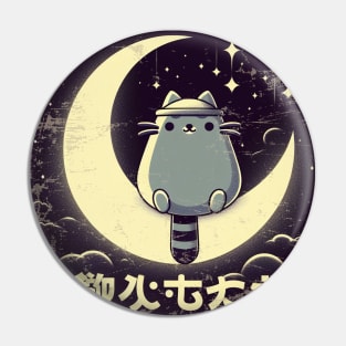 Kawaii Raccoon Moon Japanese Retro Pin