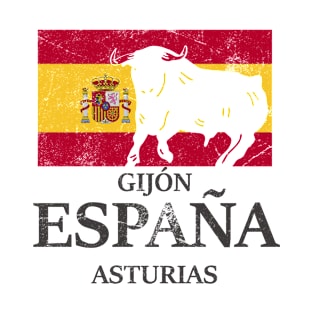 Spanien Gijón Asturias Urlaub Stier Flagge T-Shirt