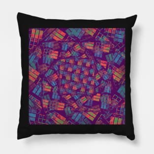 Neon Block Tornado | Purple, Sky Blue, Neon Orange, and Yellow Geometric Design Pillow