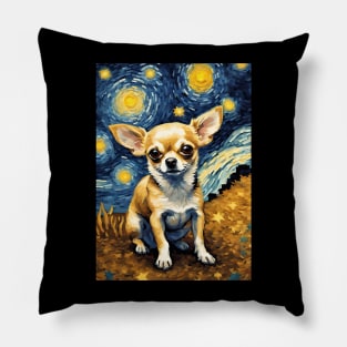 Chihuahua Dog Breed in a Van Gogh Starry Night Art Style Pillow