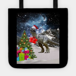 Christmas Dinosaur Santa In Space Funny Tote