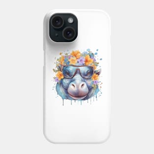 Watercolor Floral Hippo Phone Case