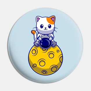 Cute Astronaut Cat Sitting On Moon Cartoon Pin